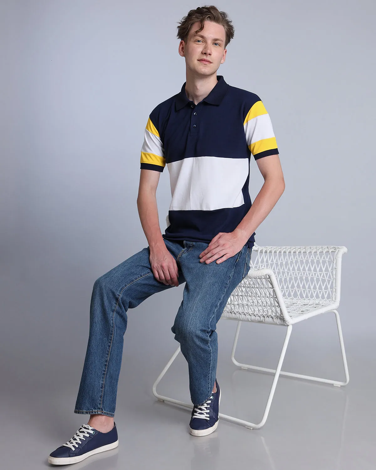 Ultra NavyBlue With White Pique Pima Designer T-Shirt