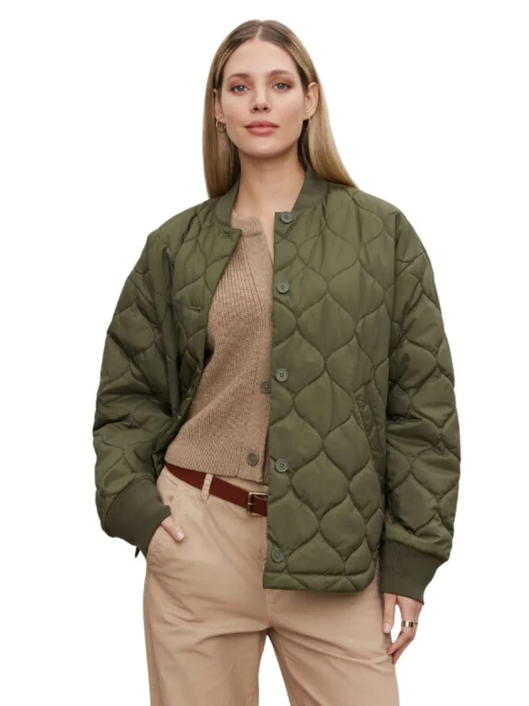Velvet Carie Quilted Jacket - Army Green