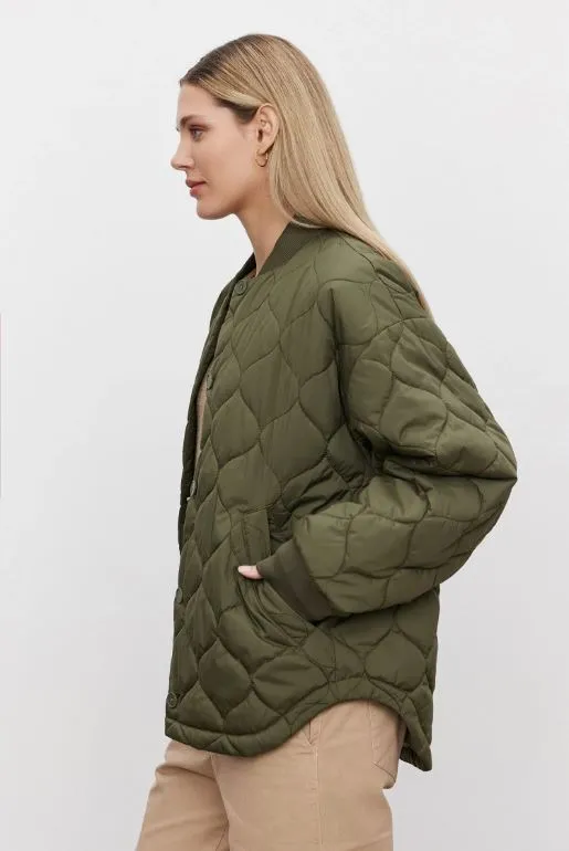 Velvet Carie Quilted Jacket - Army Green