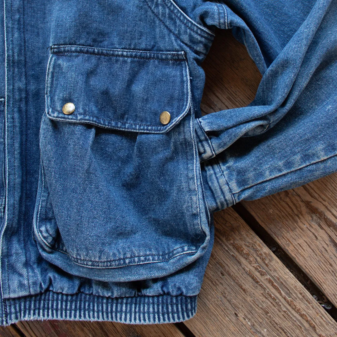 Vintage 1980s Zip Up Denim Jacket with Oversized Pockets - Medium