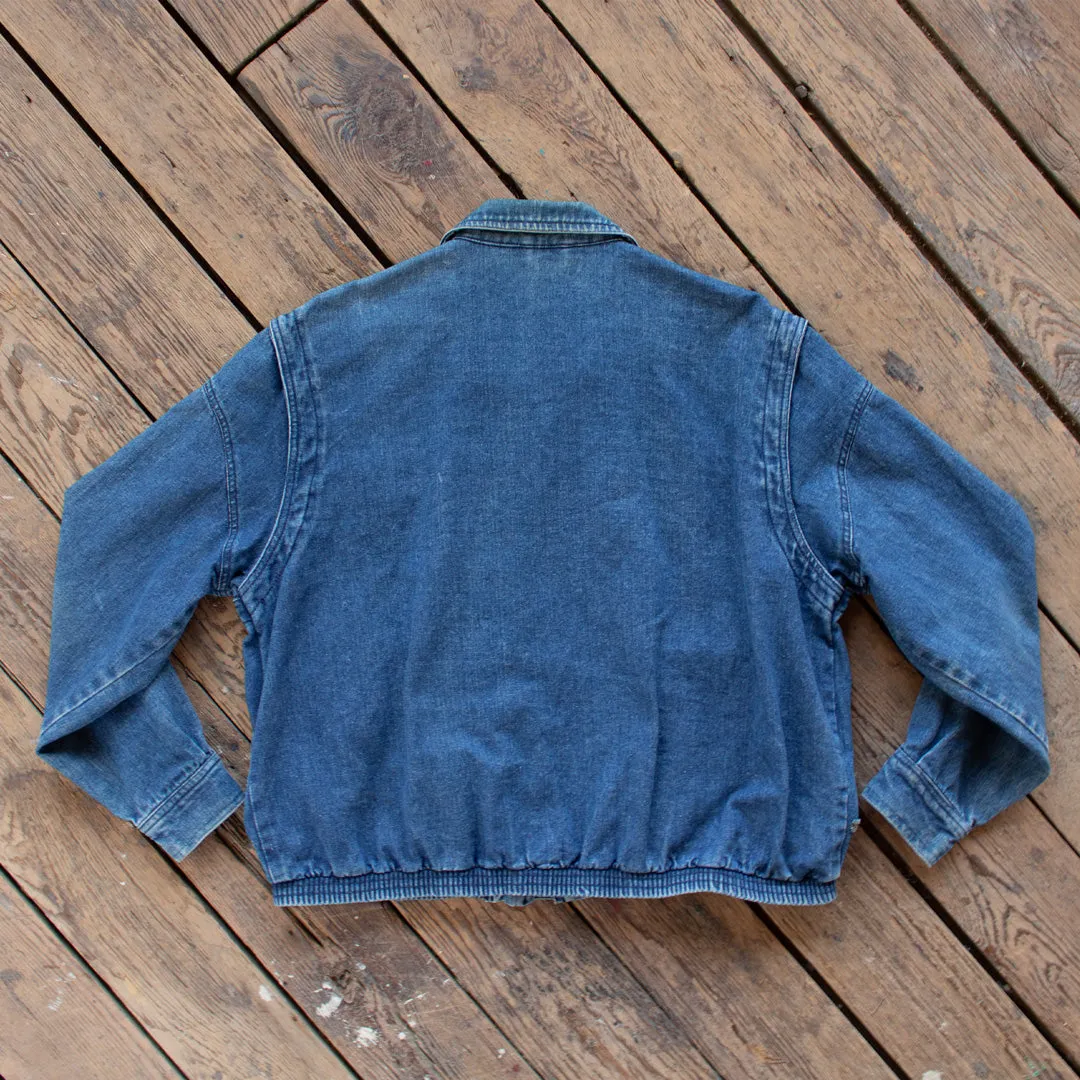 Vintage 1980s Zip Up Denim Jacket with Oversized Pockets - Medium