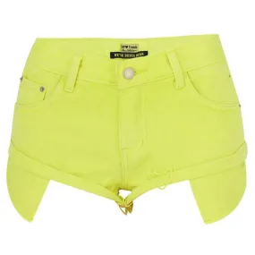 Women's Hem Exposes Pocket Loose Light Yellow Denim Shorts