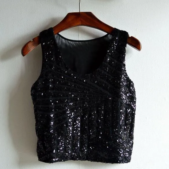 Women's Solid Casual Light Tank Top With Sequins