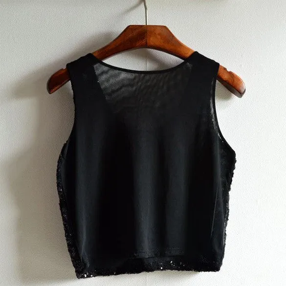 Women's Solid Casual Light Tank Top With Sequins
