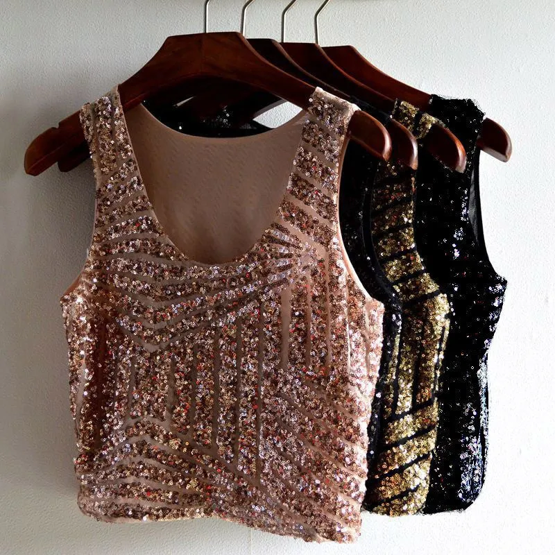 Women's Solid Casual Light Tank Top With Sequins