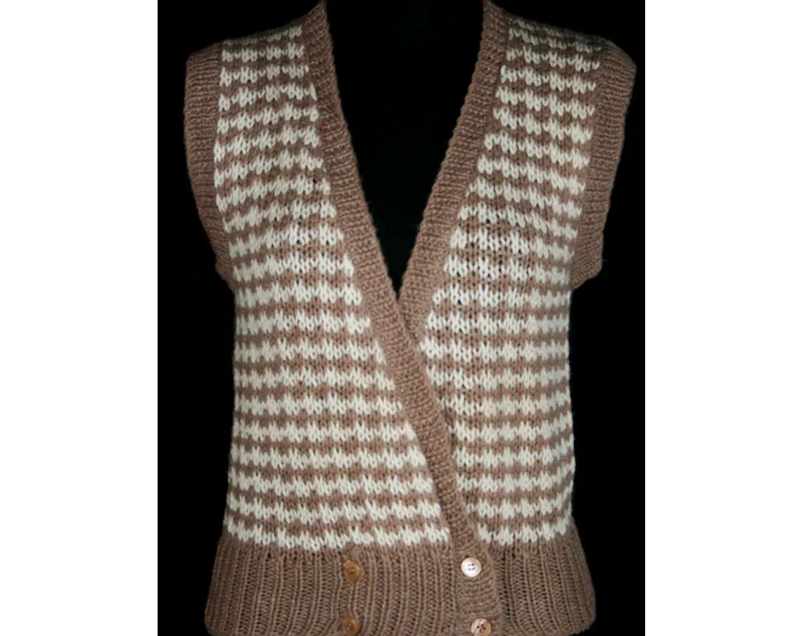 XS 80s Alpaca Vest - Mushroom & Cream 1980s Knit - Ladies Size 0 Sleeveless Sweater Vest - Fall Autumn Layers - Mint Condition - Bust 34