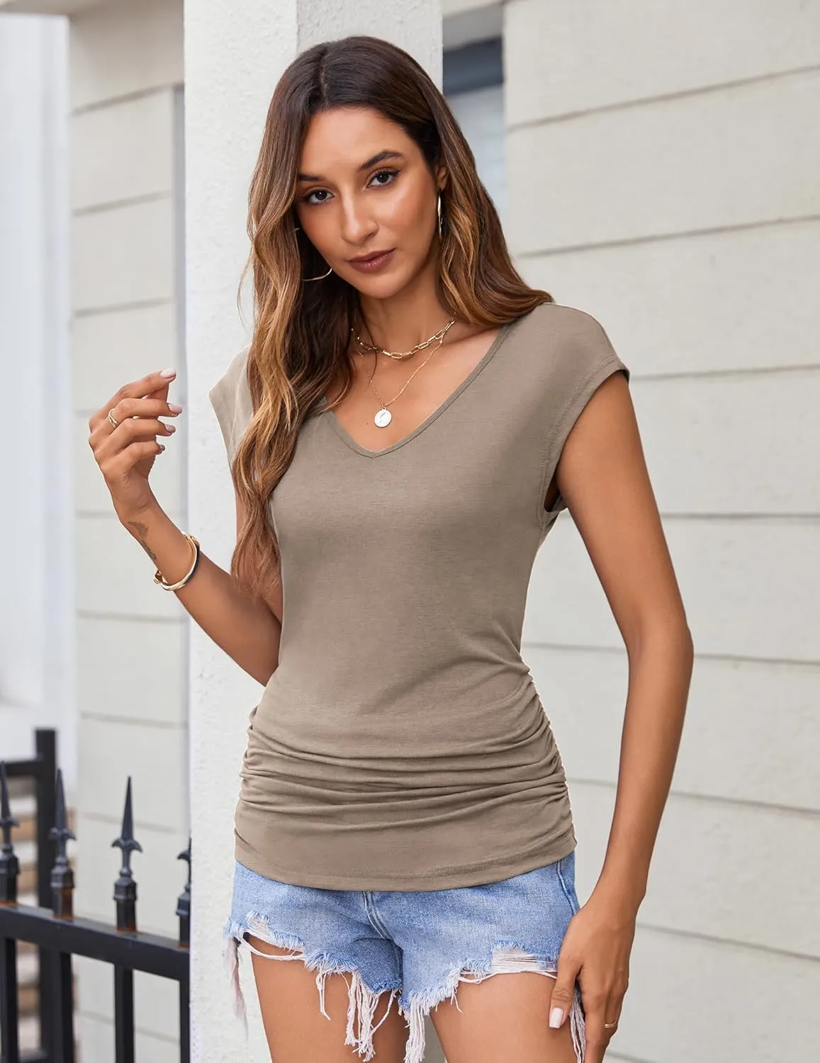 Zeagoo Womens Tank Tops Cute Tops V Neck Cap Sleeeve Tshirts