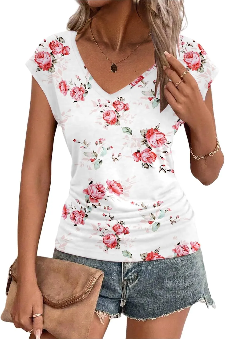 Zeagoo Womens Tank Tops Cute Tops V Neck Cap Sleeeve Tshirts