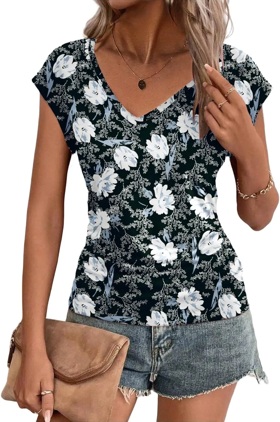 Zeagoo Womens Tank Tops Cute Tops V Neck Cap Sleeeve Tshirts