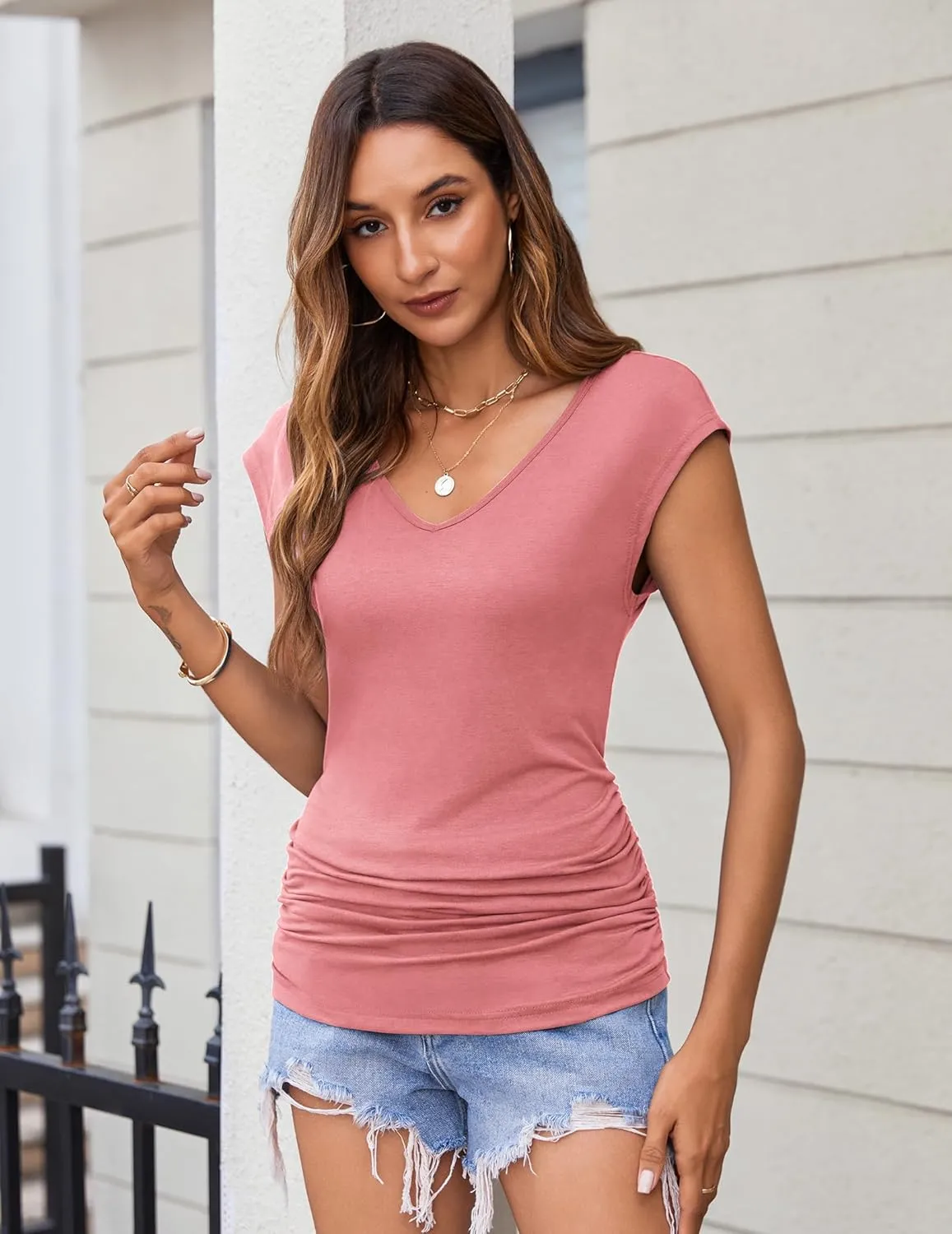 Zeagoo Womens Tank Tops Cute Tops V Neck Cap Sleeeve Tshirts
