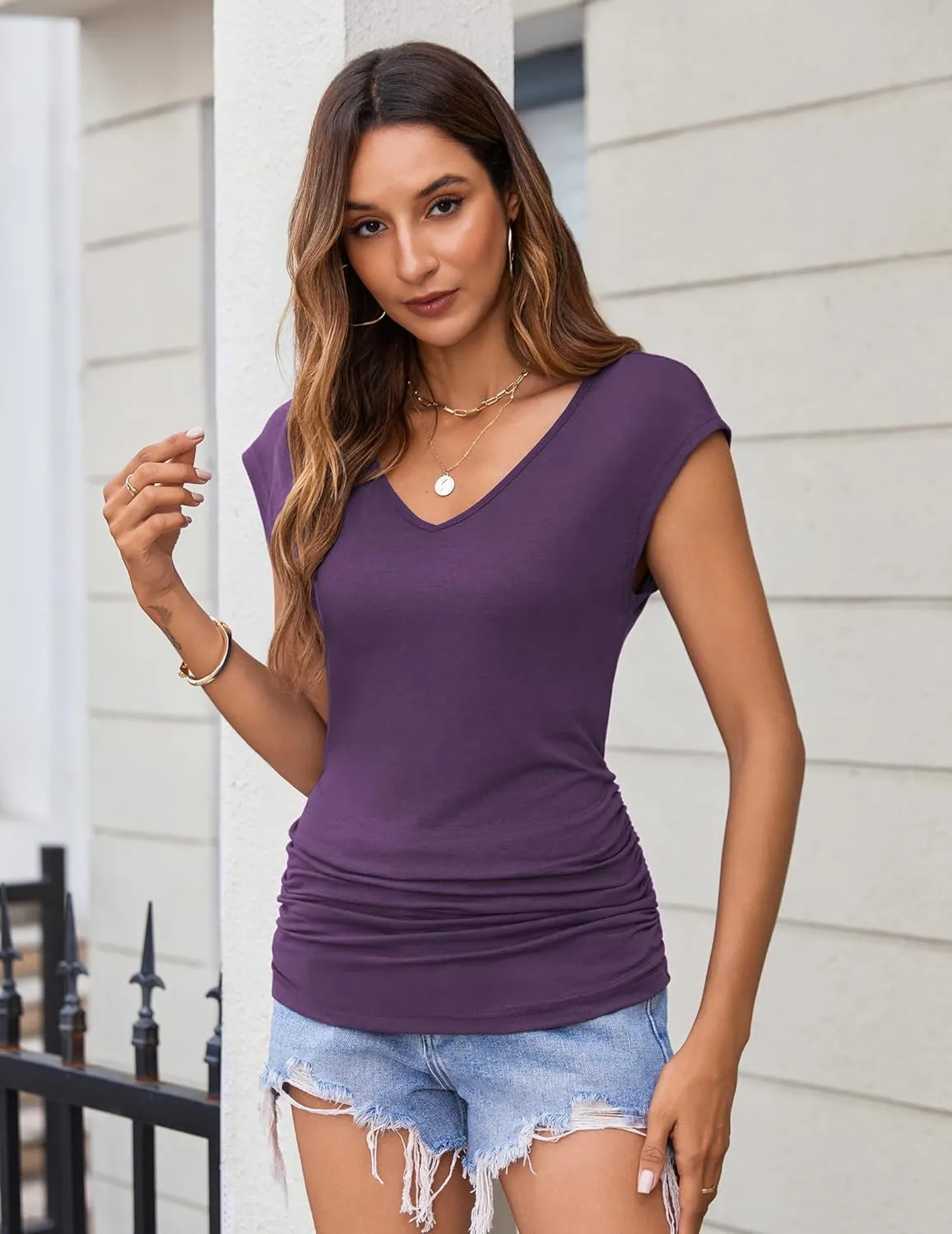 Zeagoo Womens Tank Tops Cute Tops V Neck Cap Sleeeve Tshirts