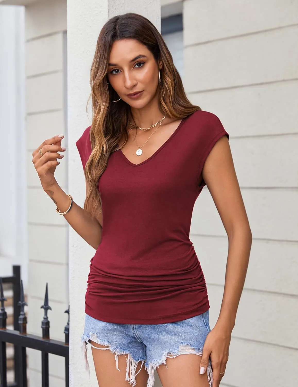 Zeagoo Womens Tank Tops Cute Tops V Neck Cap Sleeeve Tshirts