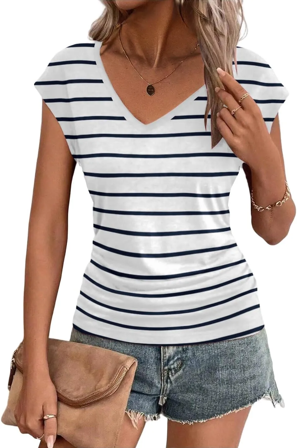 Zeagoo Womens Tank Tops Cute Tops V Neck Cap Sleeeve Tshirts