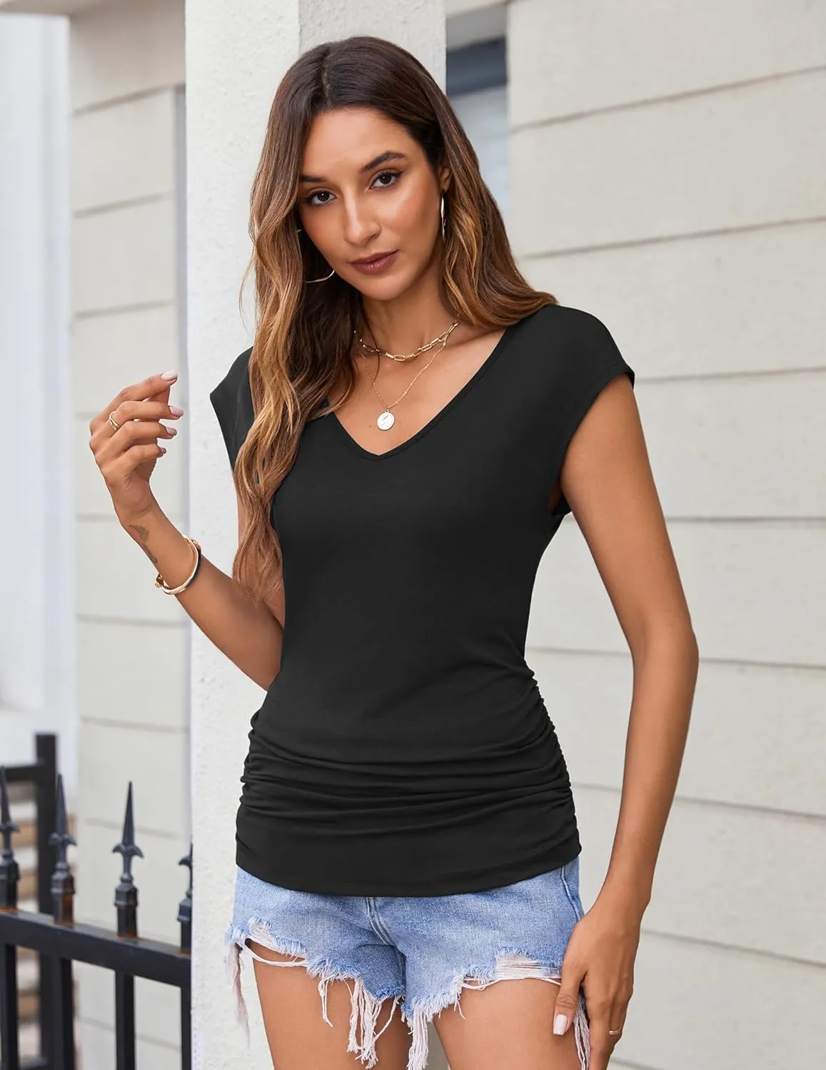 Zeagoo Womens Tank Tops Cute Tops V Neck Cap Sleeeve Tshirts