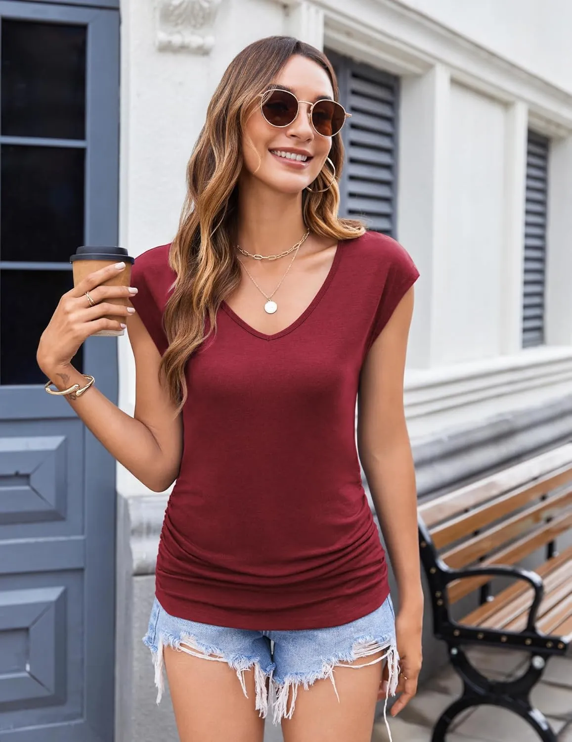 Zeagoo Womens Tank Tops Cute Tops V Neck Cap Sleeeve Tshirts